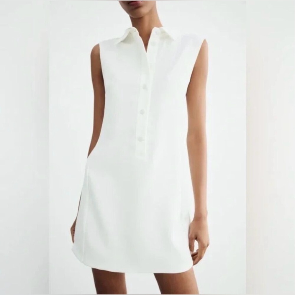 Zara Mini Shirtdress in Oyster White size Small